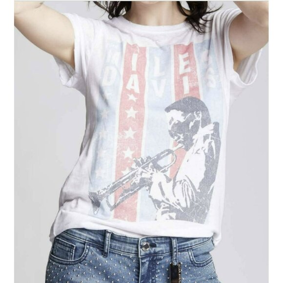 Recycled Karma Miles Davis Graphic Burnout T Shirt Top NEW Large - Picture 1 of 5